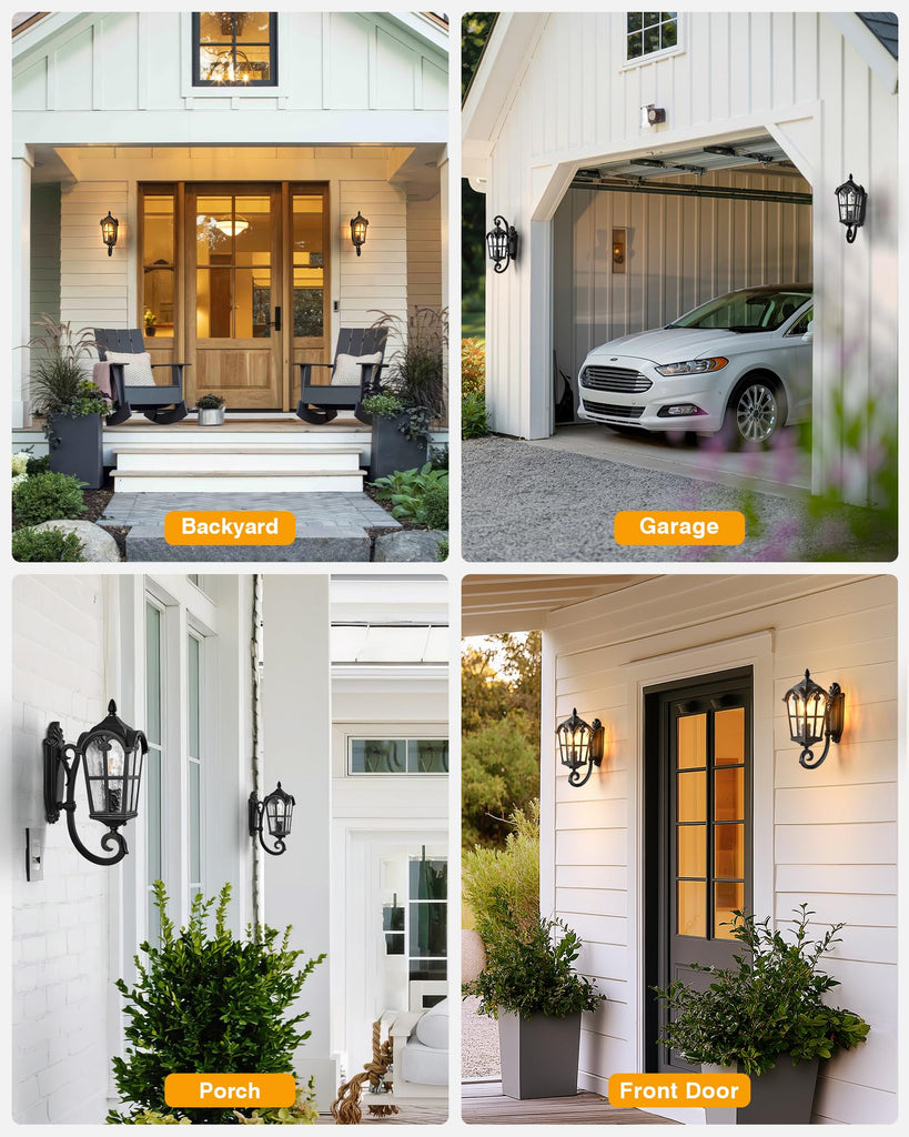 Black Dusk to Dawn Outdoor Lighting, Vintage Outdoor Sconce Lights with Water Ripple Glass, 100% Aluminium Anti-Rust