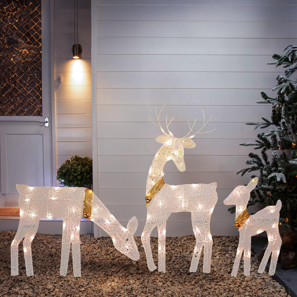 Christmas Outdoor Decoration, 3-Piece Lighted 2D Reindeer Family with 60 L, Pre-Lit Light Up Deer Set, Waterproof