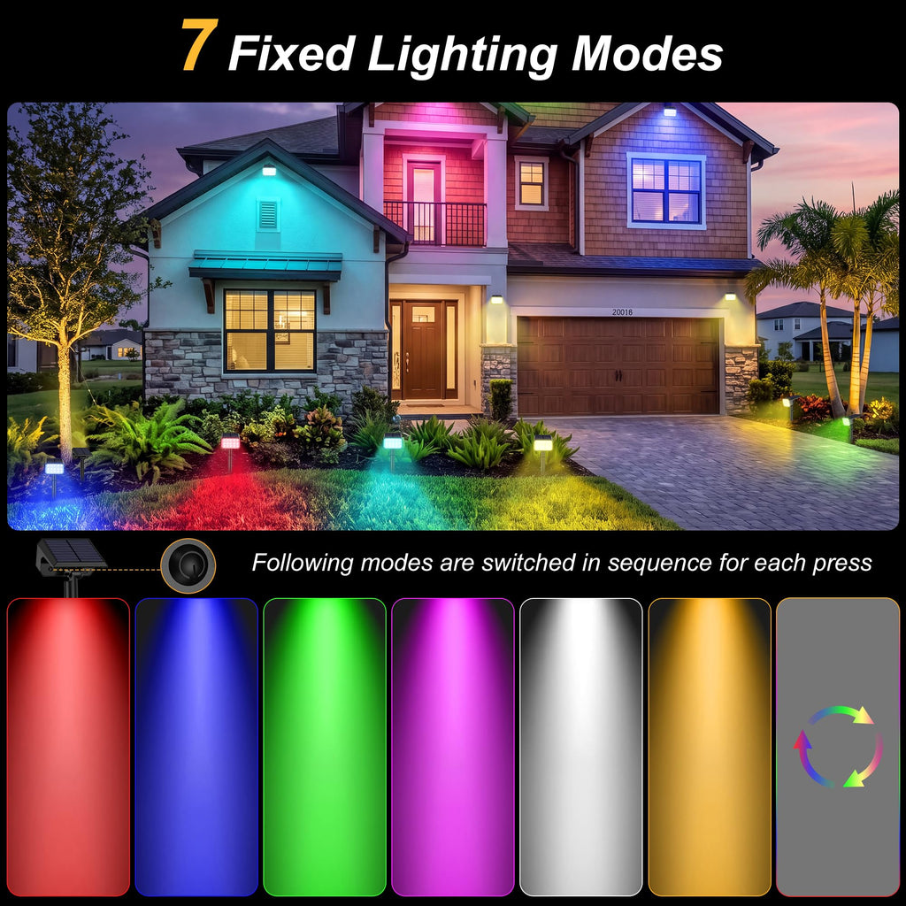 Spot Lights Outdoor, 6 Pack Multicolor Outdoor Solar Lights for Yard, 4 Lighting Mode Solar Landscape Spotlights with