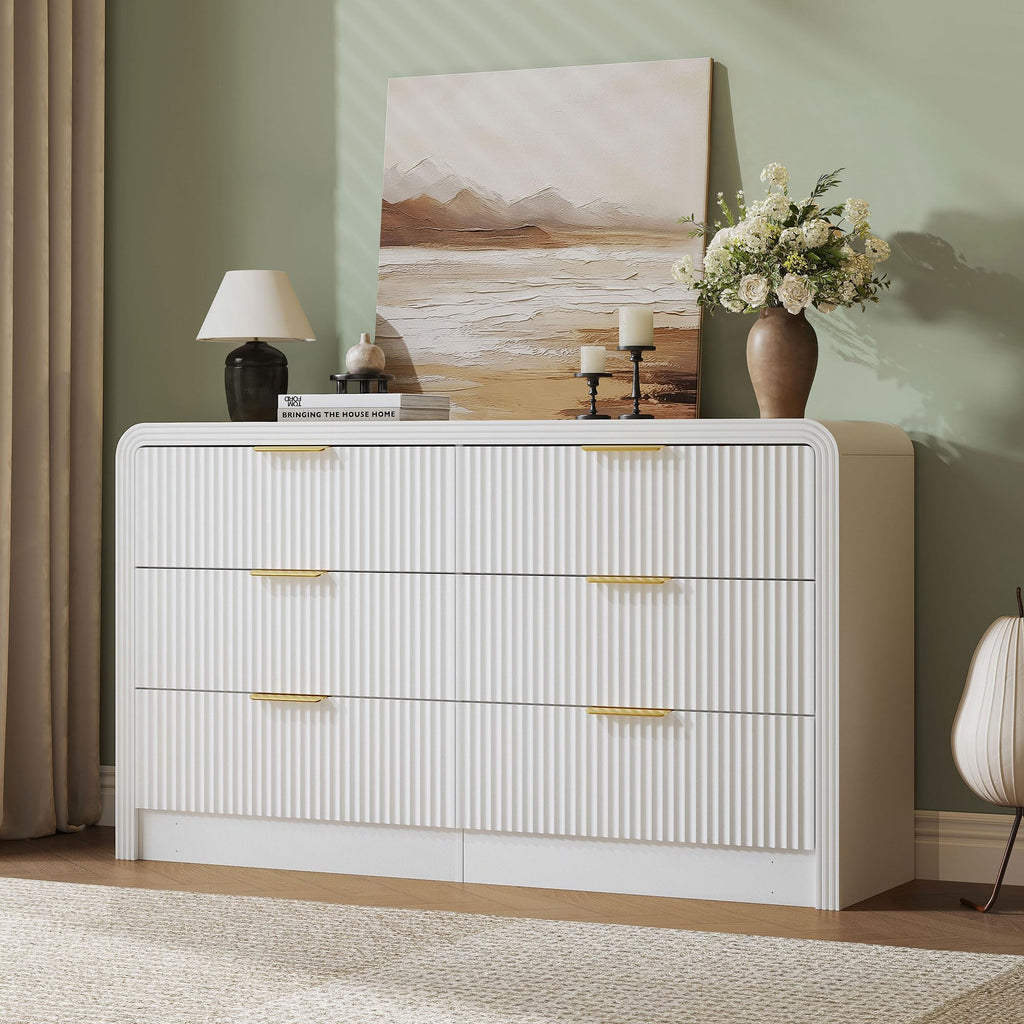 55" W Fluted 6-Drawer, Pure White