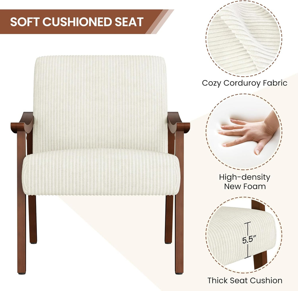Accent Chairs, Mid-Century Faux Leather Armchairs, Beige - Set of 2