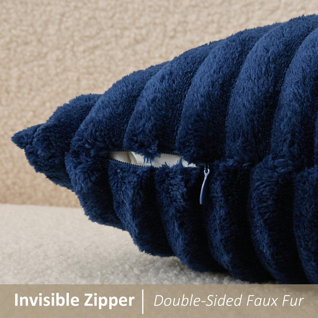Soft Plush 14x36 Inch Long Lumbar Pillow Cover 1 Pack, Luxury Fluffy Faux Fur Striped Flannel Rectangle Body Cushion
