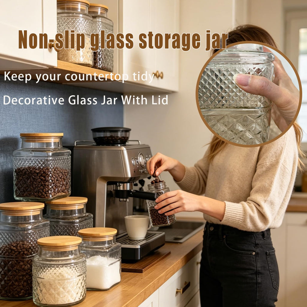 60oz Square Glass Storage Jars with Airtight Lids and Spoon