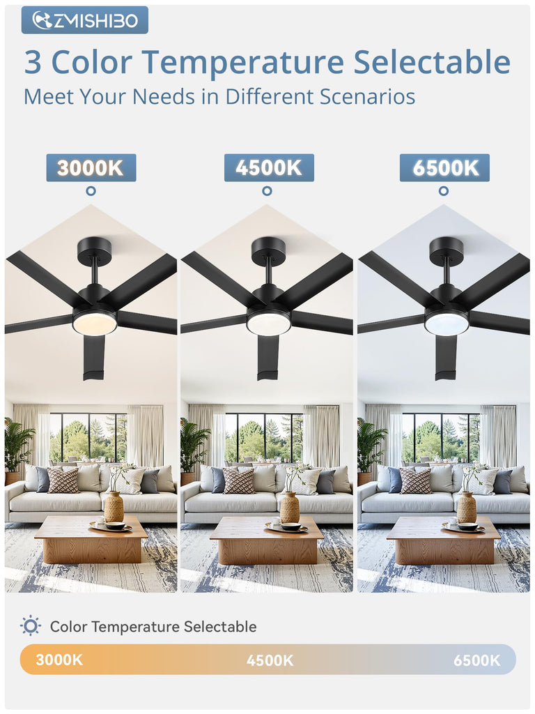 52 Inch Ceiling Fans with Lights, Bend-Resistant Aluminum Blades