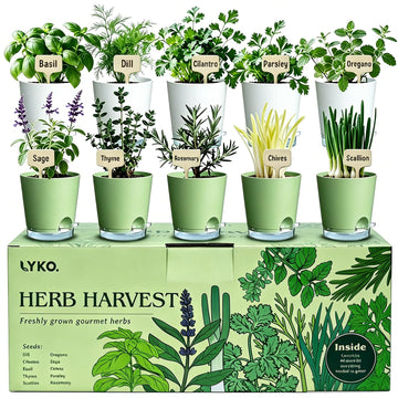 10 Indoor Herb Garden Kit, 54pcs Complete Kitchen Herb Starter Set Including 2-Color Self Watering Pots, Soil &