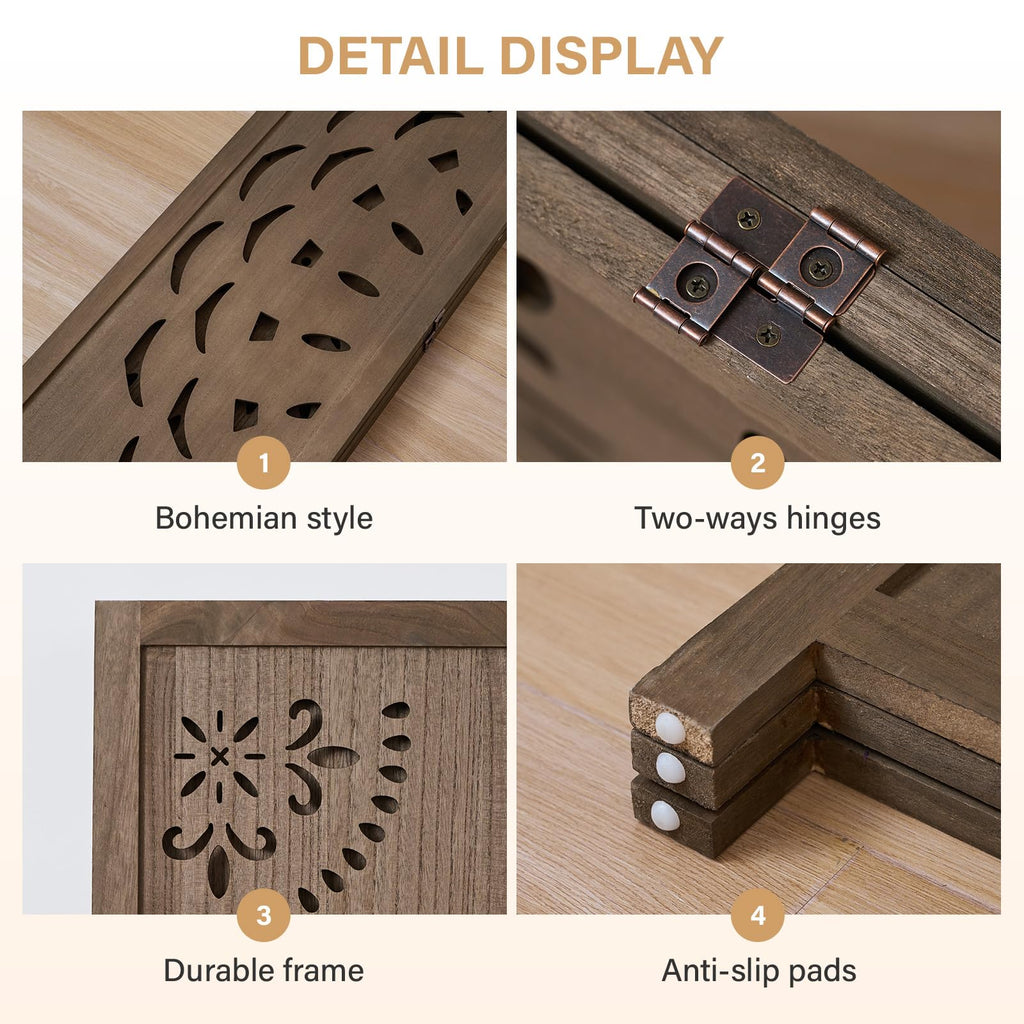 66.9Inch Wooden Room Partition - 3 Panels Boho-Styled Space Room Divider /Office, Headboard & Yoga/Photo/Video Call