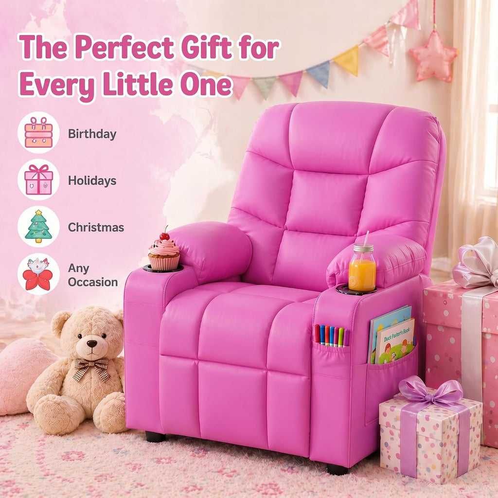 Kids Recliner Chair PU Leather Toddler Big Reclining Sofa Lounge Ages 3-12
