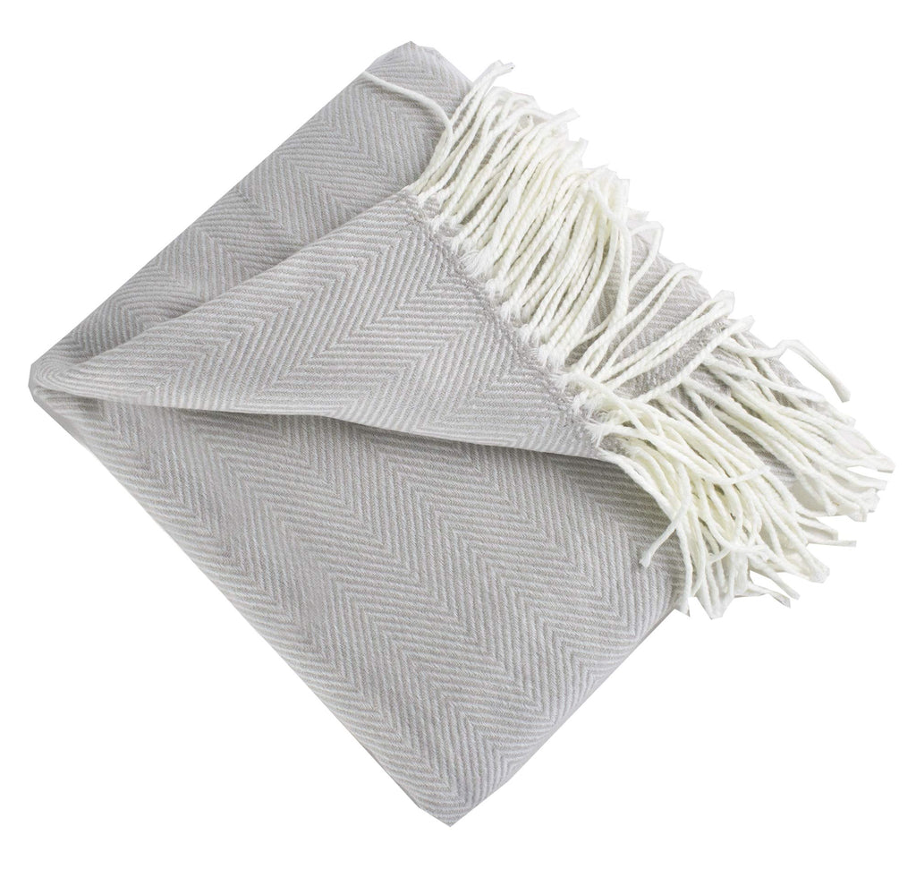 Herringbone Collection Contemporary Fringed 50 x 60 Inch Throw - Grey Throw Blanket for Couch, Bedroom and Living