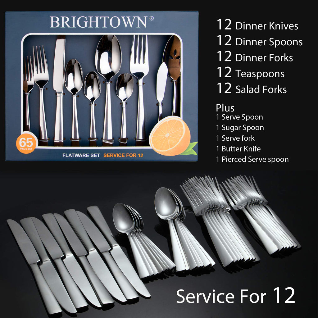 65 Piece Silverware Flatware Cutlery Set, Stainless Steel Fork Spoon Knife Sets for 12, Dishwasher Safe,Ergonomic