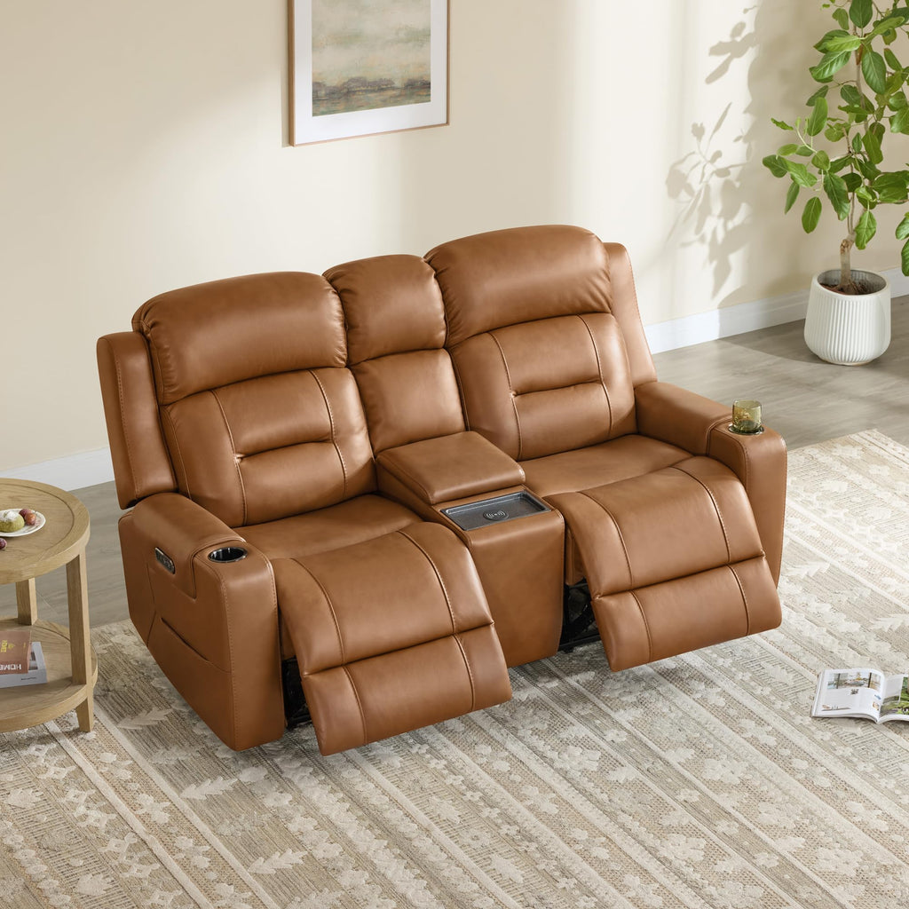Lay Flat Power Reclining Loveseat with Console, Saddle