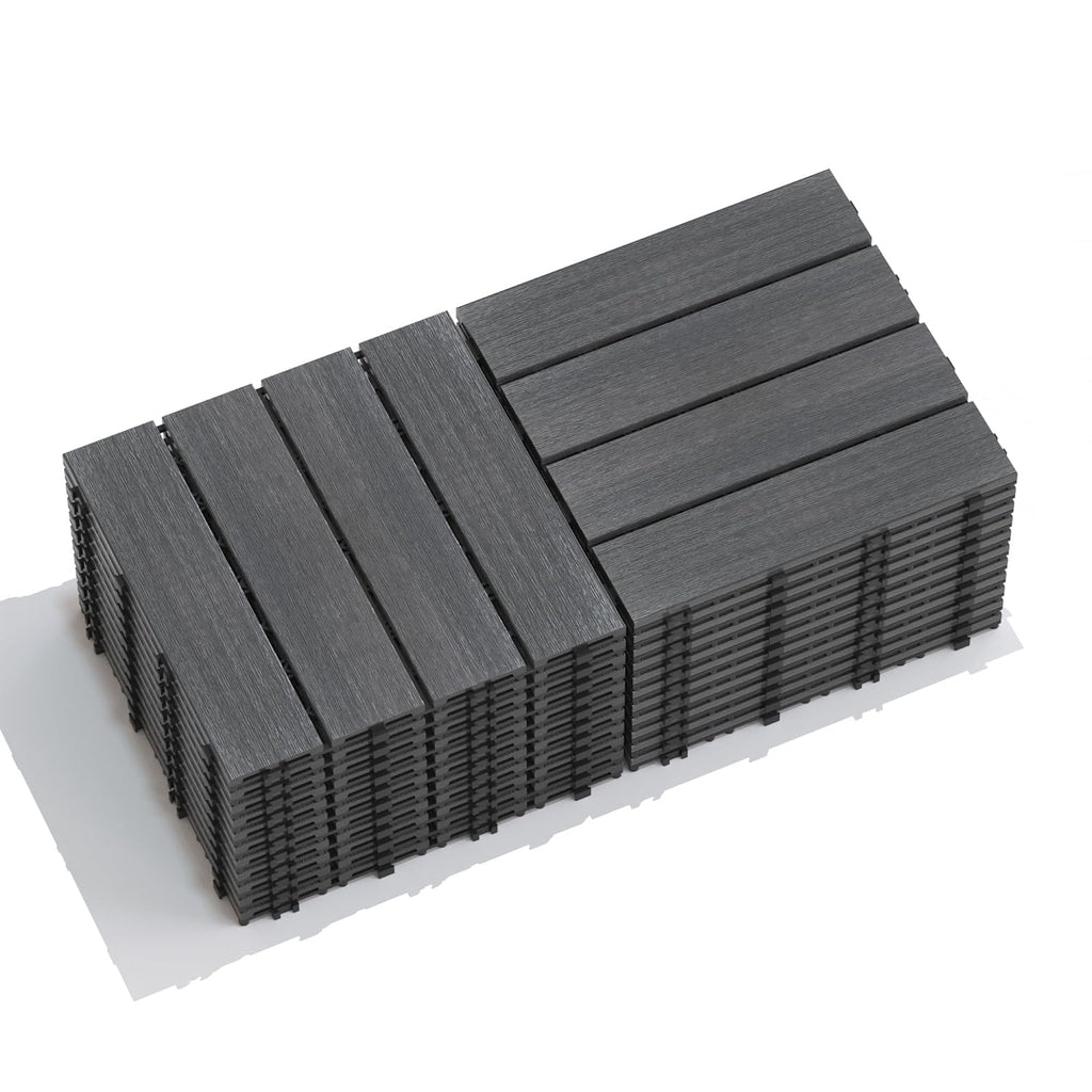 Wood Plastic Composite Interlocking Patio Deck Tiles, 22 Pack 12"x12" Premium Waterproof Porch Decking Tiles, All