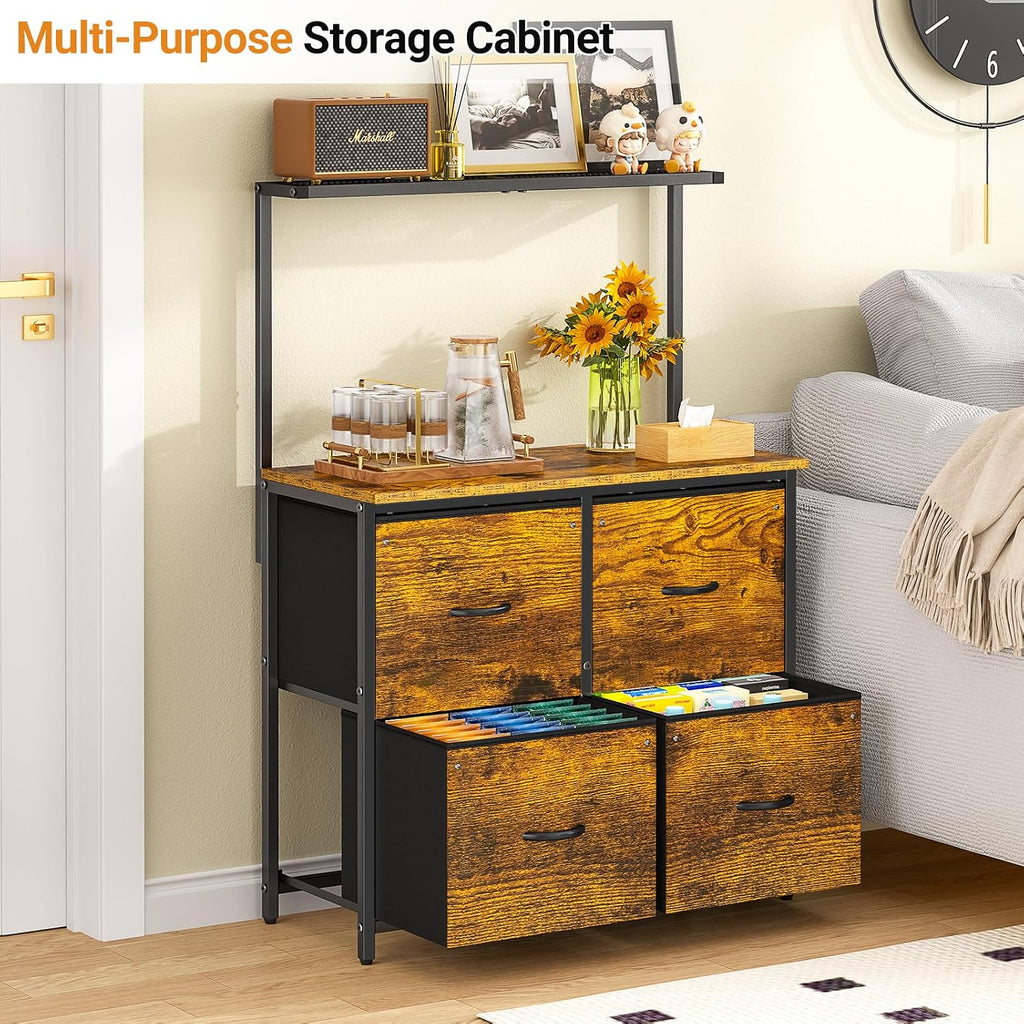 4 Drawer File Cabinet, Lateral Filing Cabinets , Large Printer Stand with Open Storage Shelf, Office Storage File