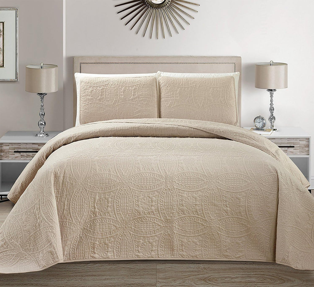 Collection Embossed Coverlet Bedspread Over Size Set Solid # Austin (Beige/Khaki, King/California King)
