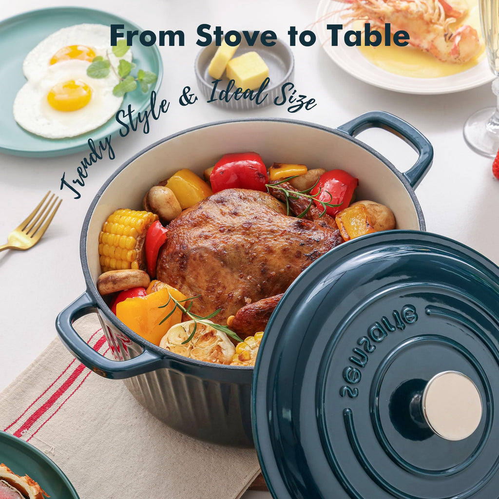 5.5QT Enameled Cast Iron Dutch Oven Pot with Lid&Cotton Potholders