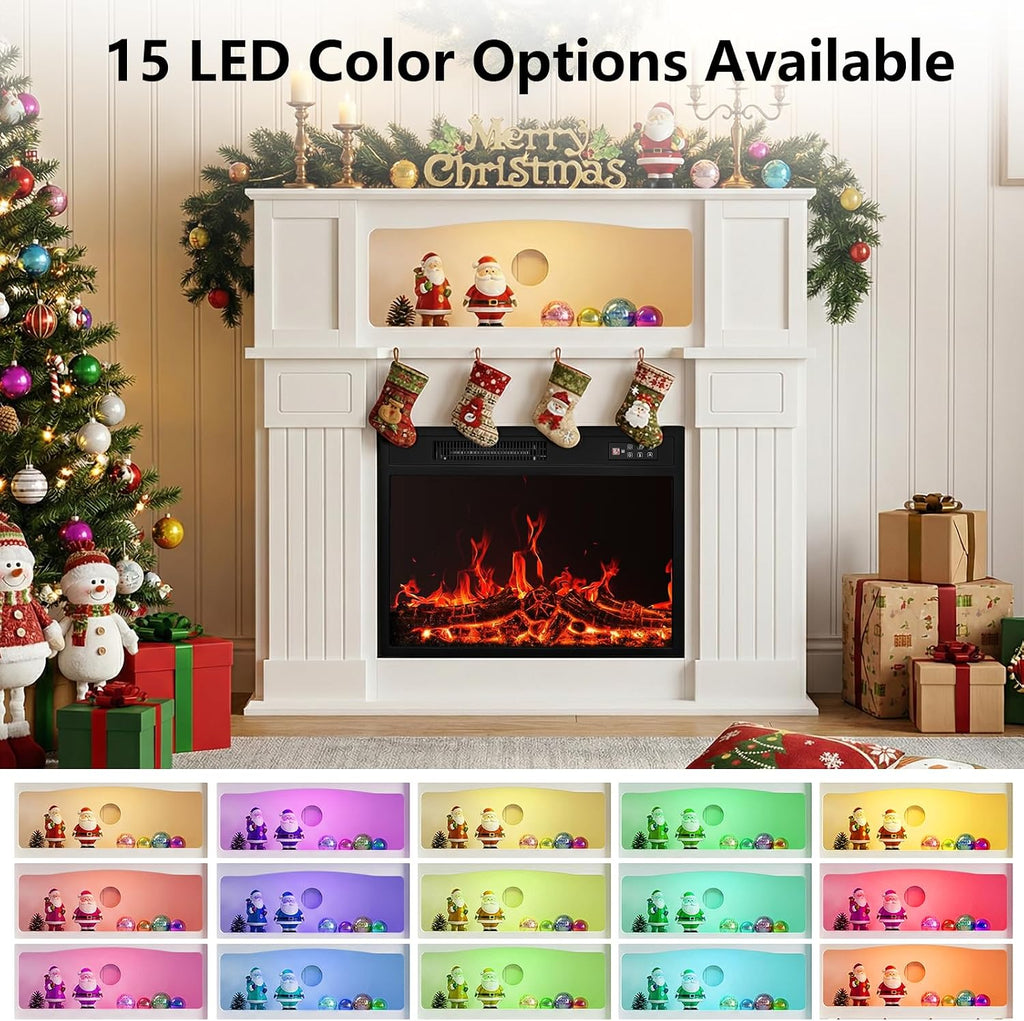 43" Electric Fireplace with Mantel, Freestanding Electric Fireplace Heater TV Stand with 23" Insert, Fire Place