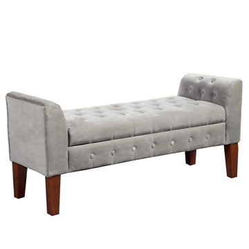 50" Velvet Tufted Storage Bench Settee - Grey