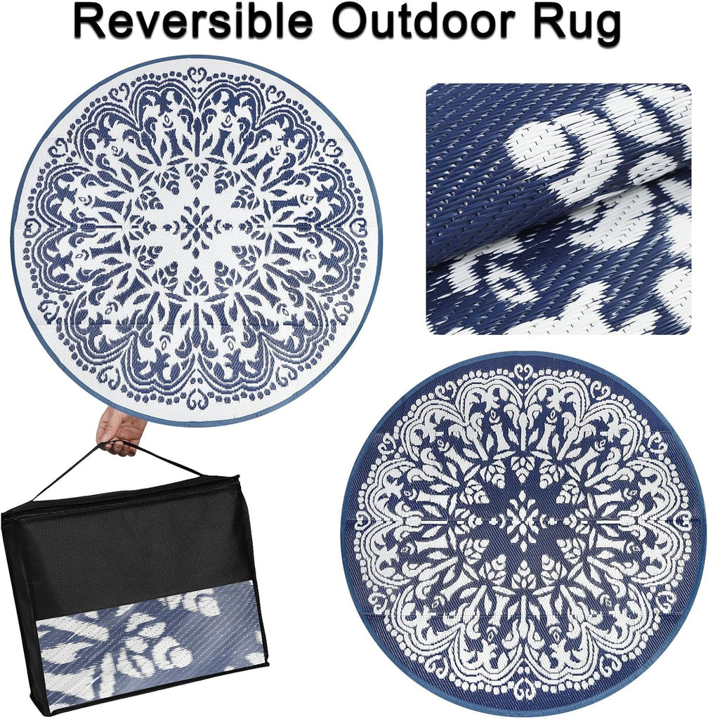 Round Outdoor Patio Rugs 6Ft Waterproof Indoor Outdoor Area Rugs Clearance Reversible Straw Rugs Circle Area Rugs for