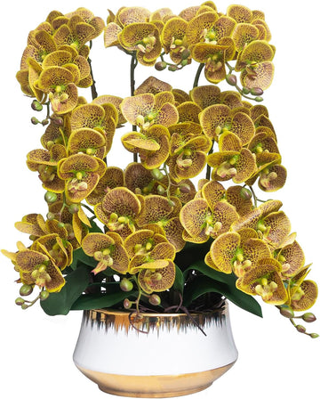 Orchids Artificial Flower Real Touch Fake Flowers in Large Ceramic Pot