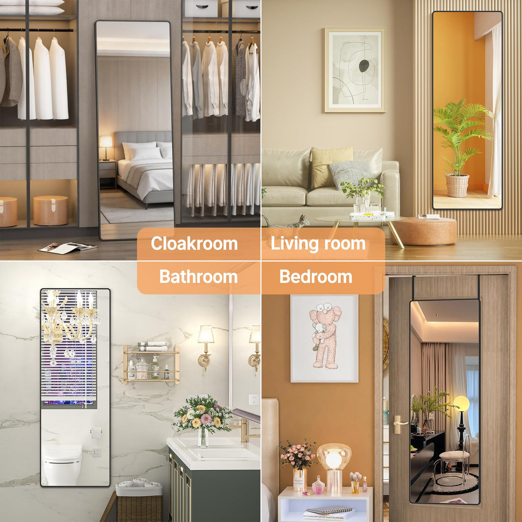 Door Mirror Full Length, 56 x 16 Inch Full Body Wall Mirror Over The Door Hanging Mirror, Cloakroom