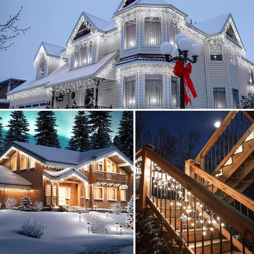 100Ft Icicle Lights for Outside, 832 LED White Christmas Lights with 156 Drops, Remote, Timer, Outdoor Christmas