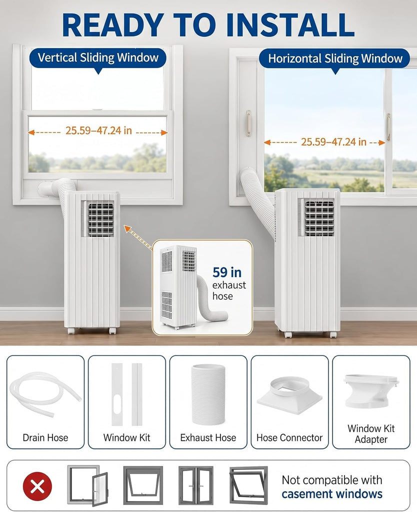 Portable Air Conditioners, 8,000 BTU for Rooms up to 350 Sq.Ft., Smart Compact AC Unit with Cooling, Dehumidifier