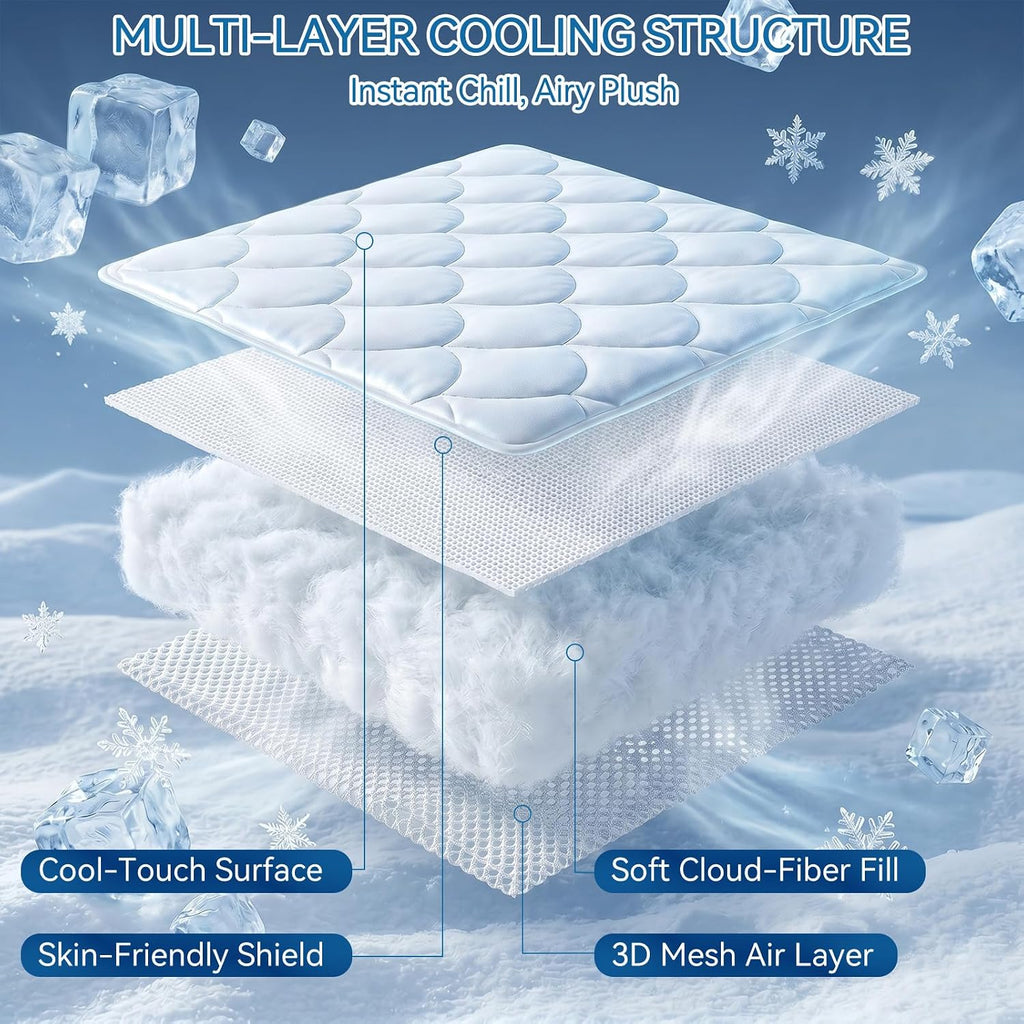 Cooling Mattress Pad King, Breathable Quilted Fitted Mattress Protector | 3D Air Fabric Bedding Topper 6-Layers