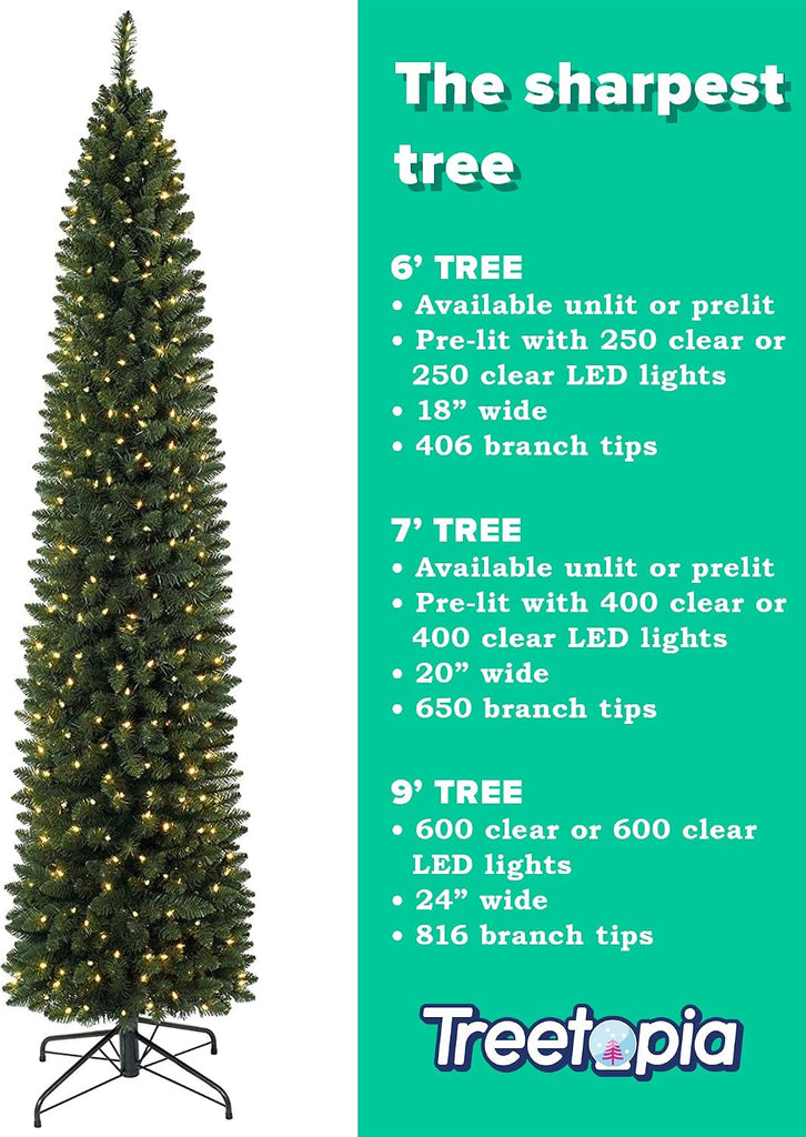 Empire Pencil Tree - Artificial Indoor Christmas Tree, Unlit, Hinged Branches, Holiday Décor, 7.5ft