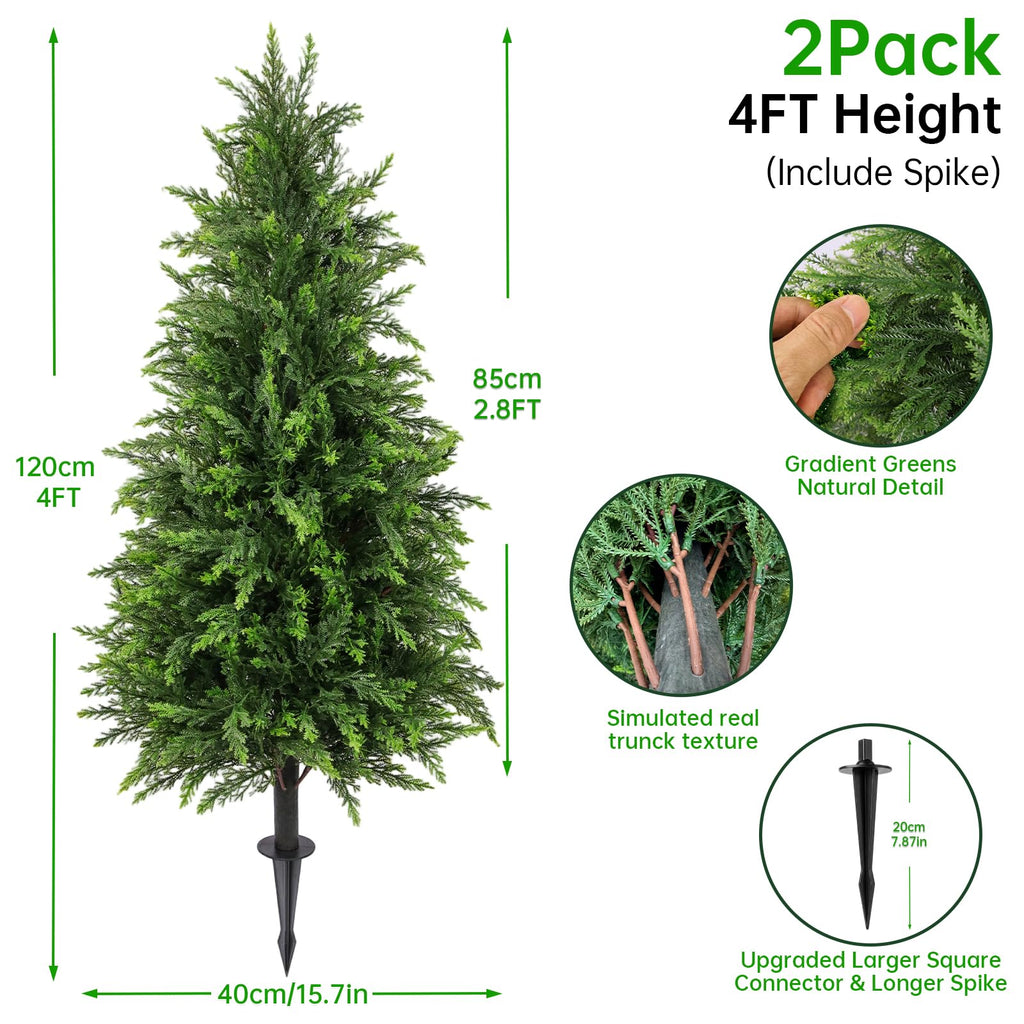 4FT Artificial Cedar Topiary (2 Pack) with Ground Spike, Home & Garden Decor