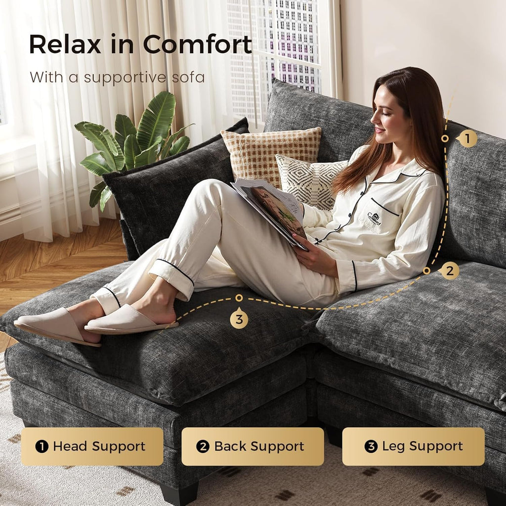 KKL 120" Modular Sectional Sofa for Living Room, U-Shaped 6 Seater Convertible L-Shaped Cloud Couch with Ottoman