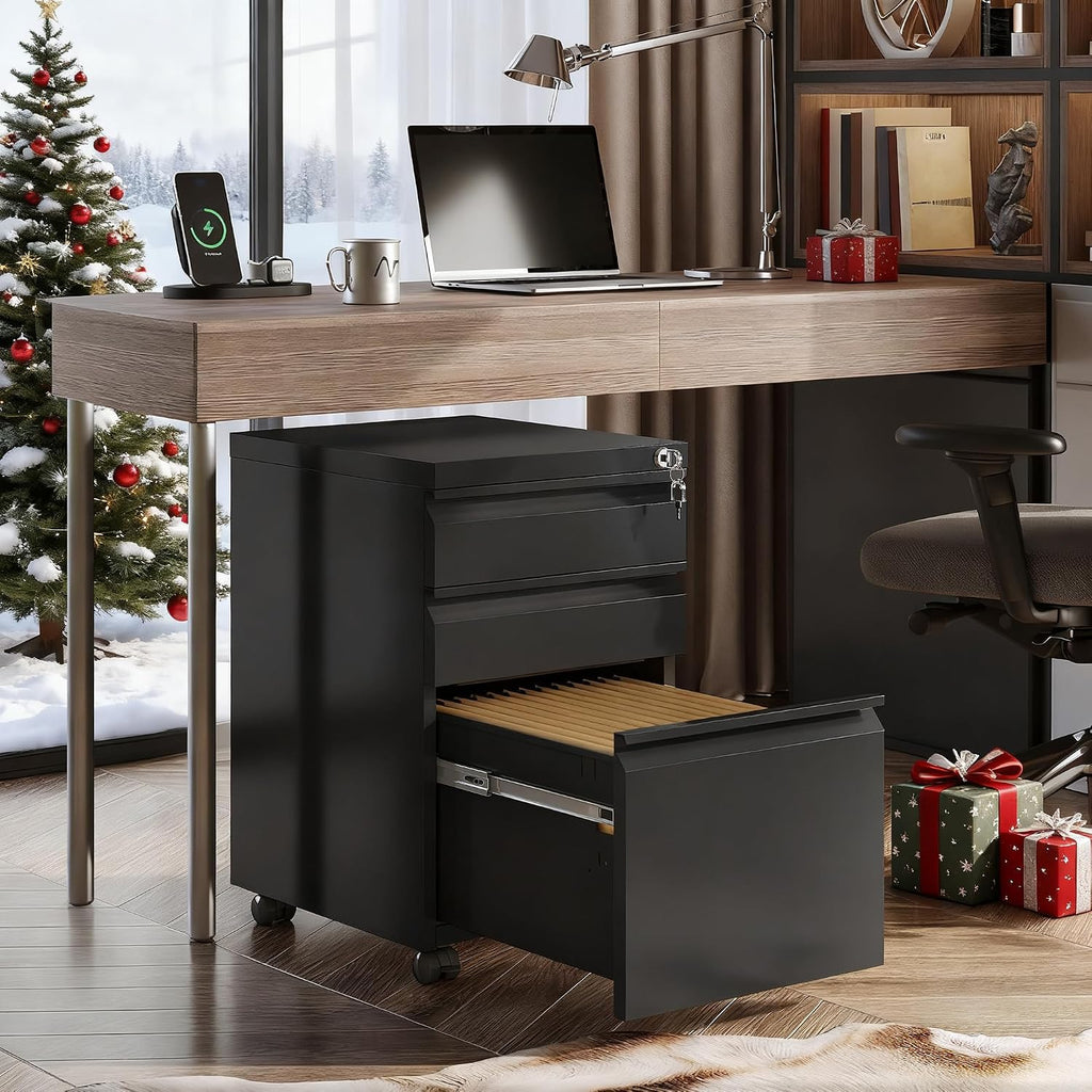 3 Drawer File Cabinet with Lock, Fully Assembled Except Casters