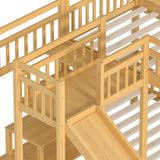 Twin over Twin Bunk Bed with Playhouse Design Roof, House Bunk Beds with Storage Stairs & Slide, Wood Bunkbed for Kids