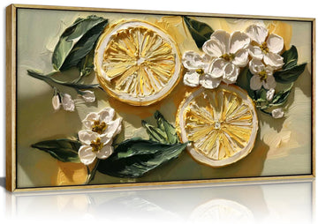 Framed Lemon Canvas Wall Art, Vintage Fruit Kitchen Wall Decor