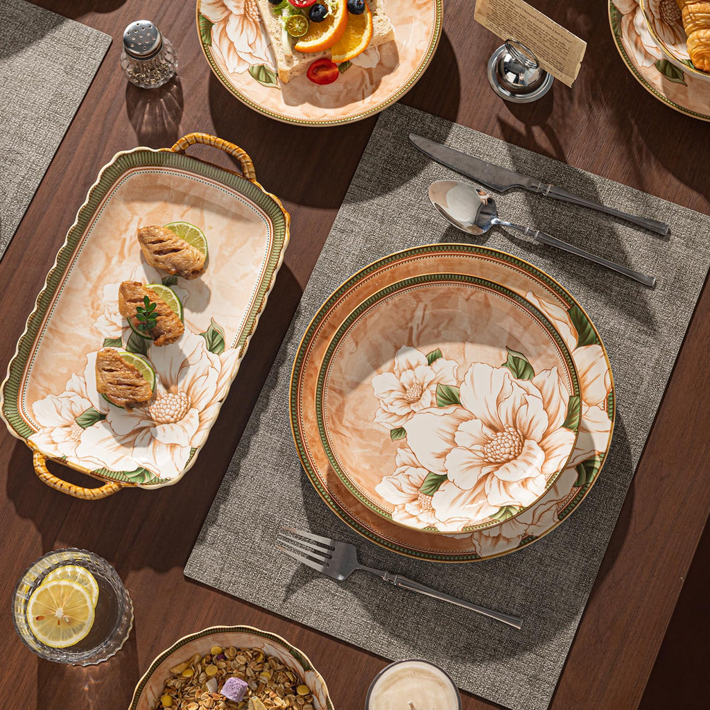 Ceramic Dinnerware Set, Series Kavara II, (Vintage Camellia)