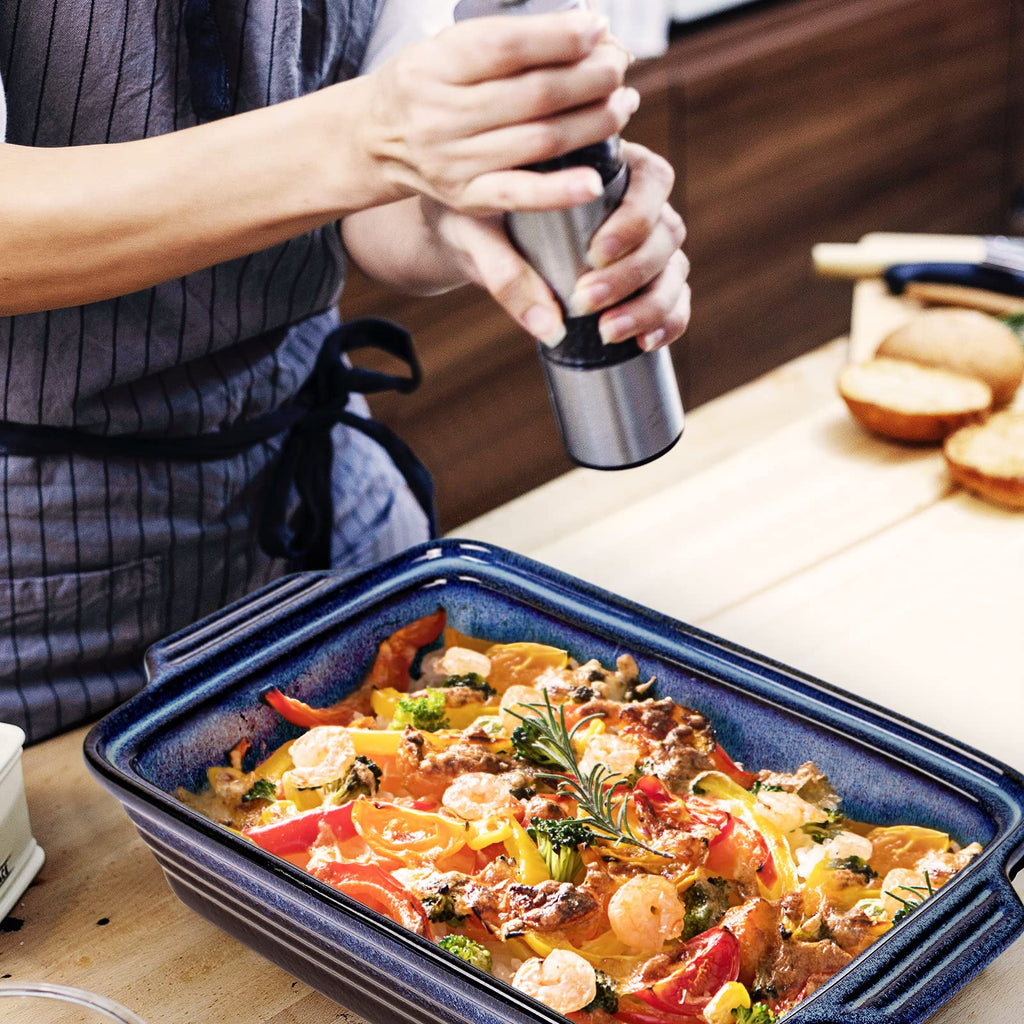 Casserole Baking Dish with Lid - Ceramic Blue Lasagna Pan 3.2 Quart, Large Covered Bakeware Set 9x13 for Cooking