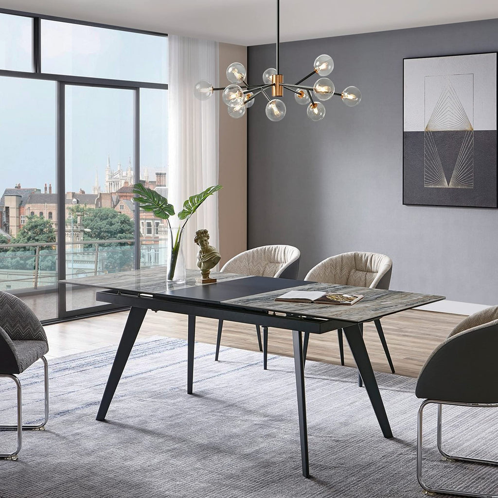 Inspired Saarinen Style Expandable Dining Table for 6-8 Seat, Modern Rectangle Design with Extension Leaf Restaurant, Thicker Top and Carbon