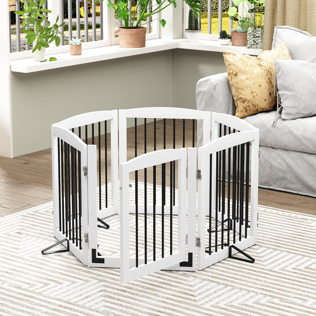 Freestanding Pet Gates with Walk Through Door, Dog Indoor Fence, Dog Gate for The House, Stairs, Extra Wide Pet Gate
