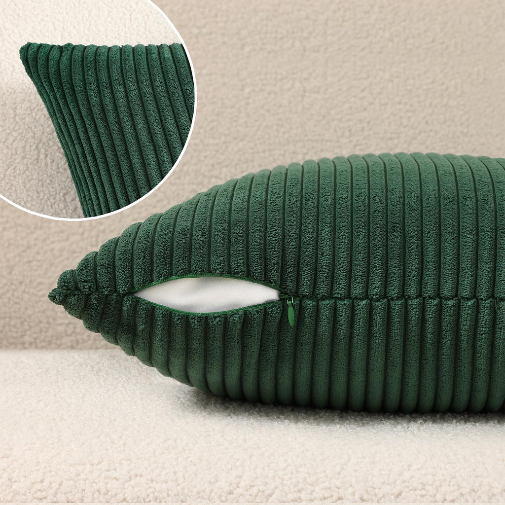 Soft Corduroy Throw Pillow Covers 18x18 Set of 2 Christmas Green