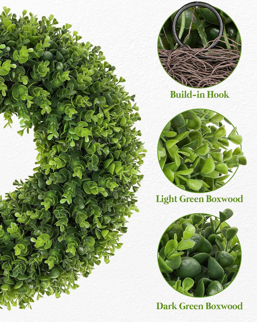 20 Inch Artificial Boxwood Wreath for Front Door, UV Resistant Outdoor Green Wreath, Waterproof Weather Resistant