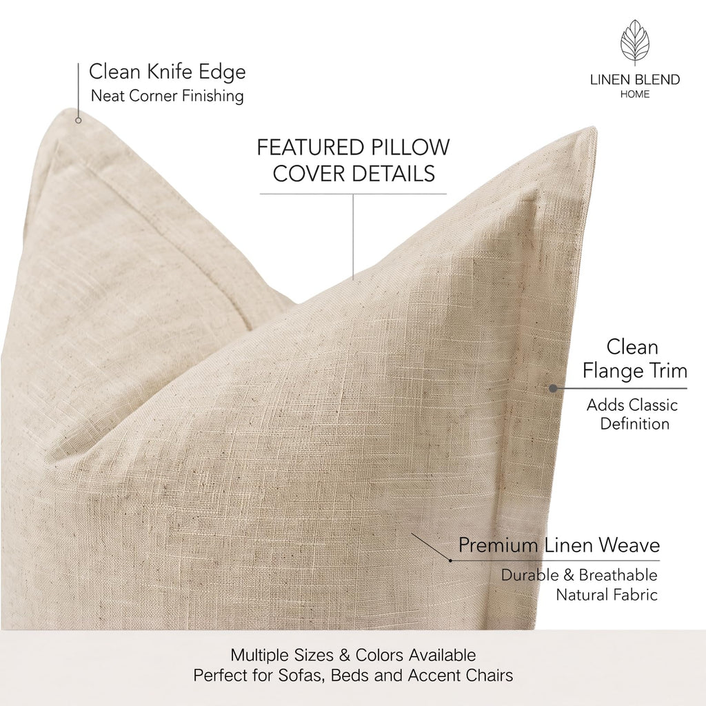 2 Pcs Linen Natural Lumbar 12x20 Inch Flange Throw Pillow Cover