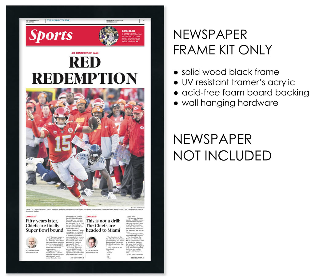 12x21.5 Frame for Newspapers | Solid Pine Natural Wood Frame, Black Finish | UV Resistant Picture Frame Grade