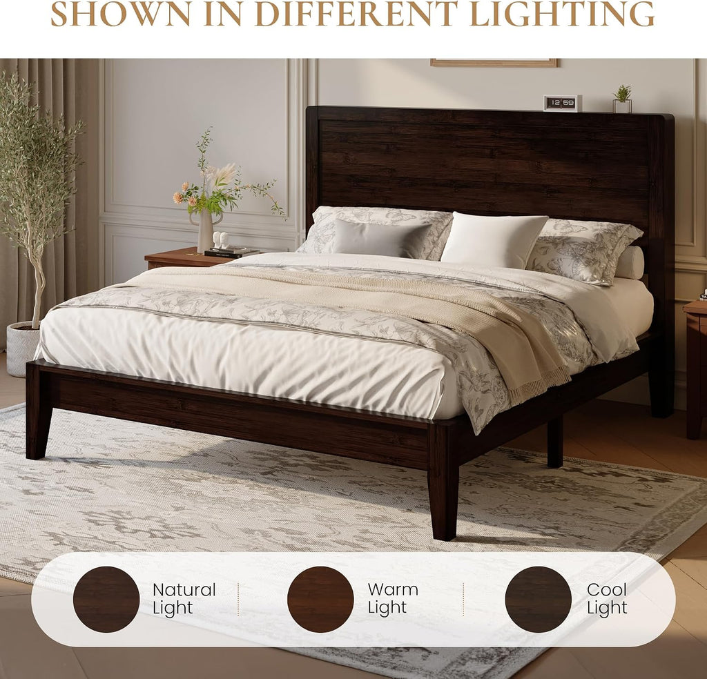 Queen Size Bamboo Bed Frame, Japanese Joinery, Midnight Black