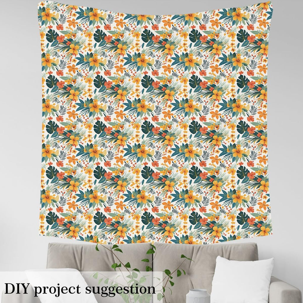 Palm Leaves Fabric, 2 Yards, 72" L x 59" W, Soft Polyester No Stretch Sewing Craft, Waterproof, Medium-Sized, Colorful
