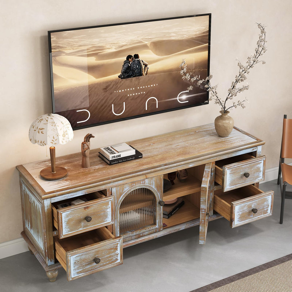60" Solid Wood TV Stand, Entertainment Center with Storage Drawers