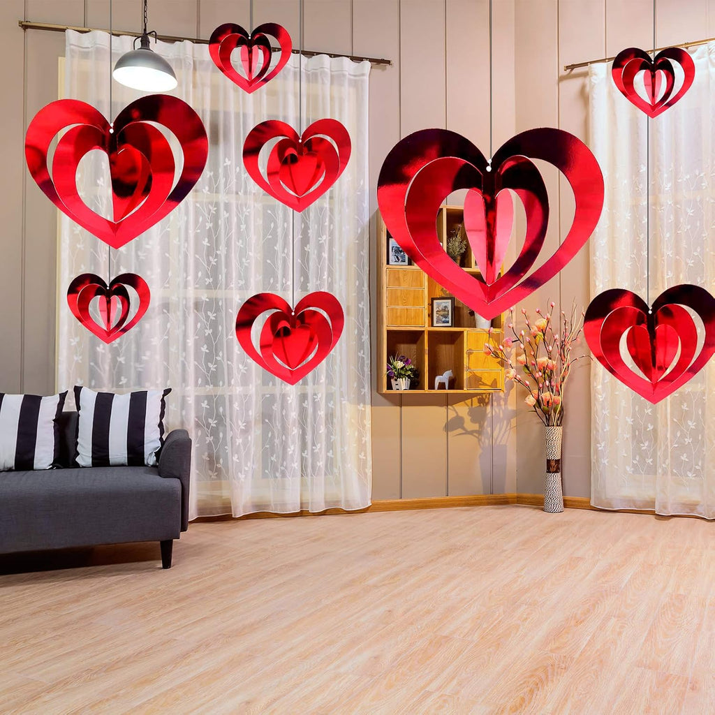 Valentine's Day Heart Hanging Foil Decorations, Swirl Red Hearts Ornaments, 3D Heart Garland Ornaments - Set of 32