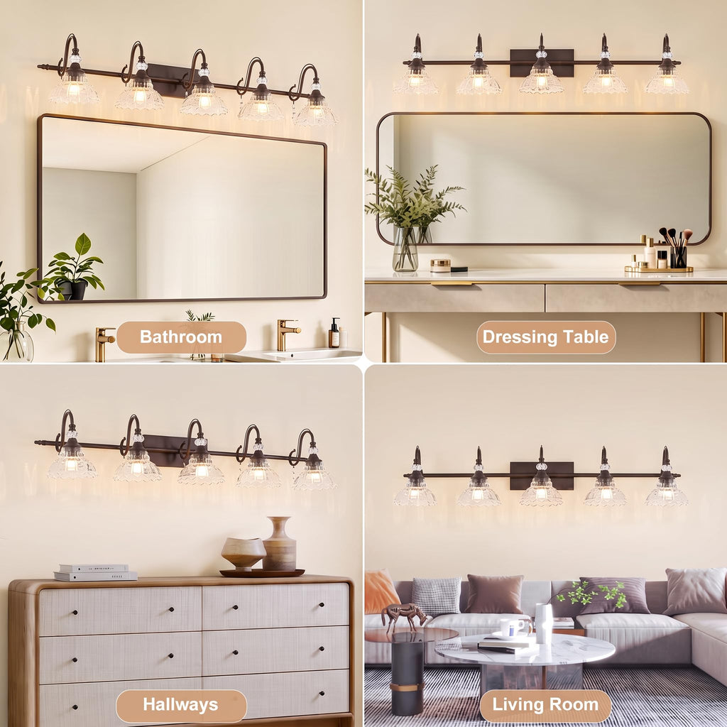 5-Light Oil Rubbed Bronze Vintage Bathroom Vanity Light w/Flower Shade