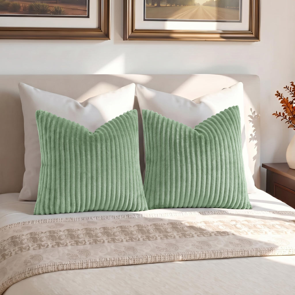 Fall Soft Sage Green Flannel Throw Pillow Covers 20X20 Set of 2