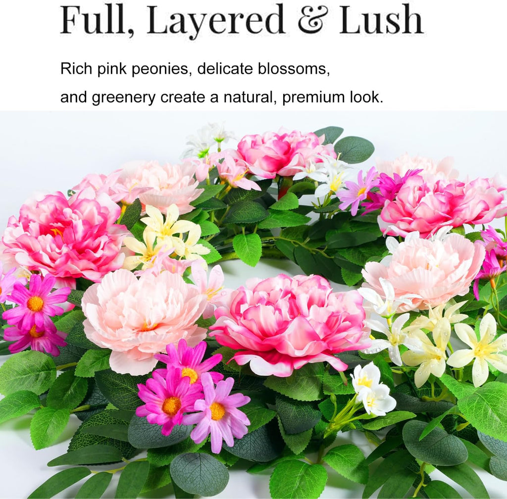 24 Inch Large Front Door Wreath - Full Artificial Floral Spring Wreath for Front Door, Indoor Outdoor Door