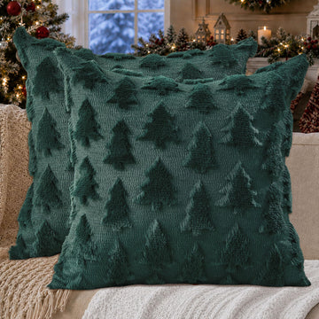 Christmas Tree Pillow Covers 22x22 Set of 2 Christmas Decor Green