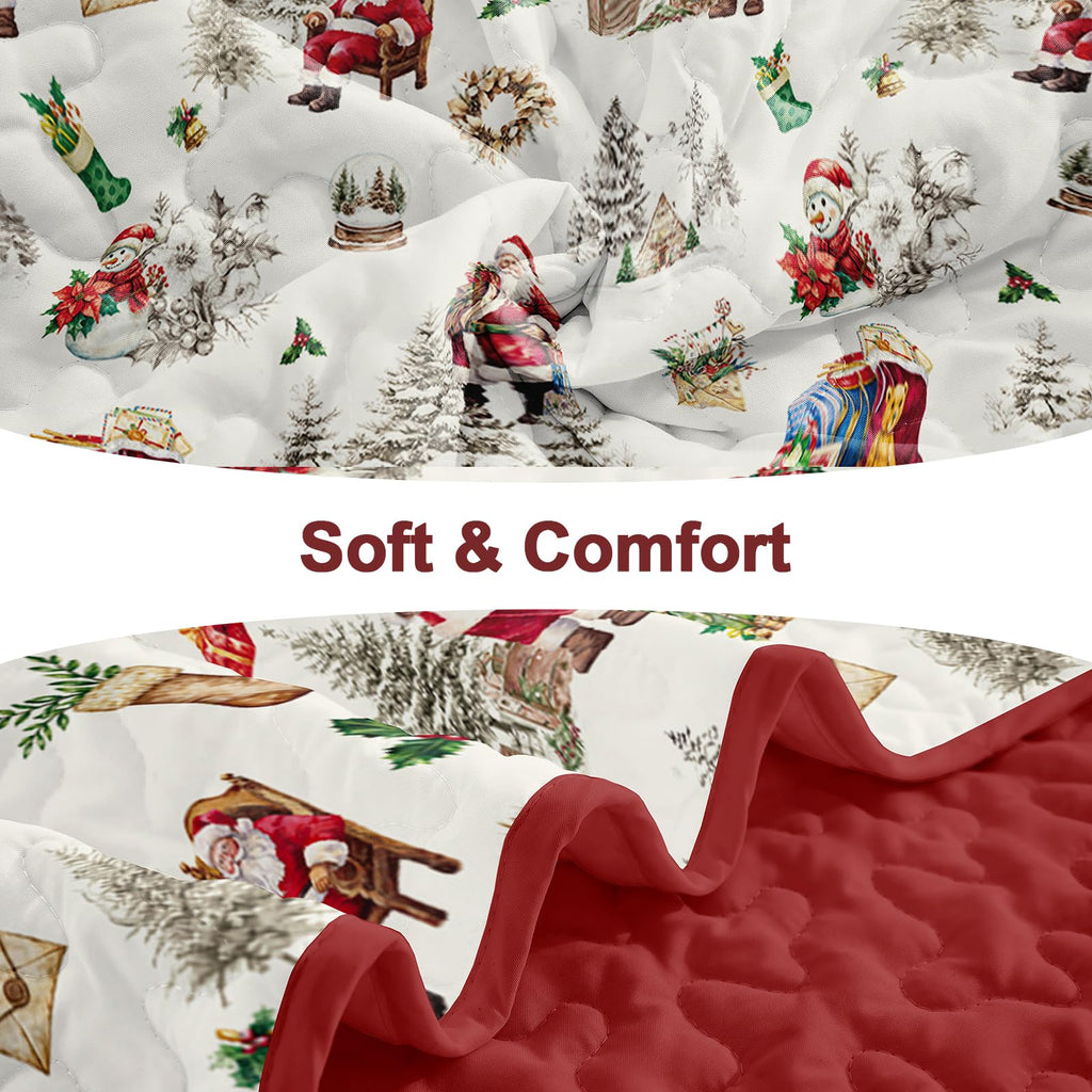 Christmas King Quilt Set, Red Xmas Holiday Bedding