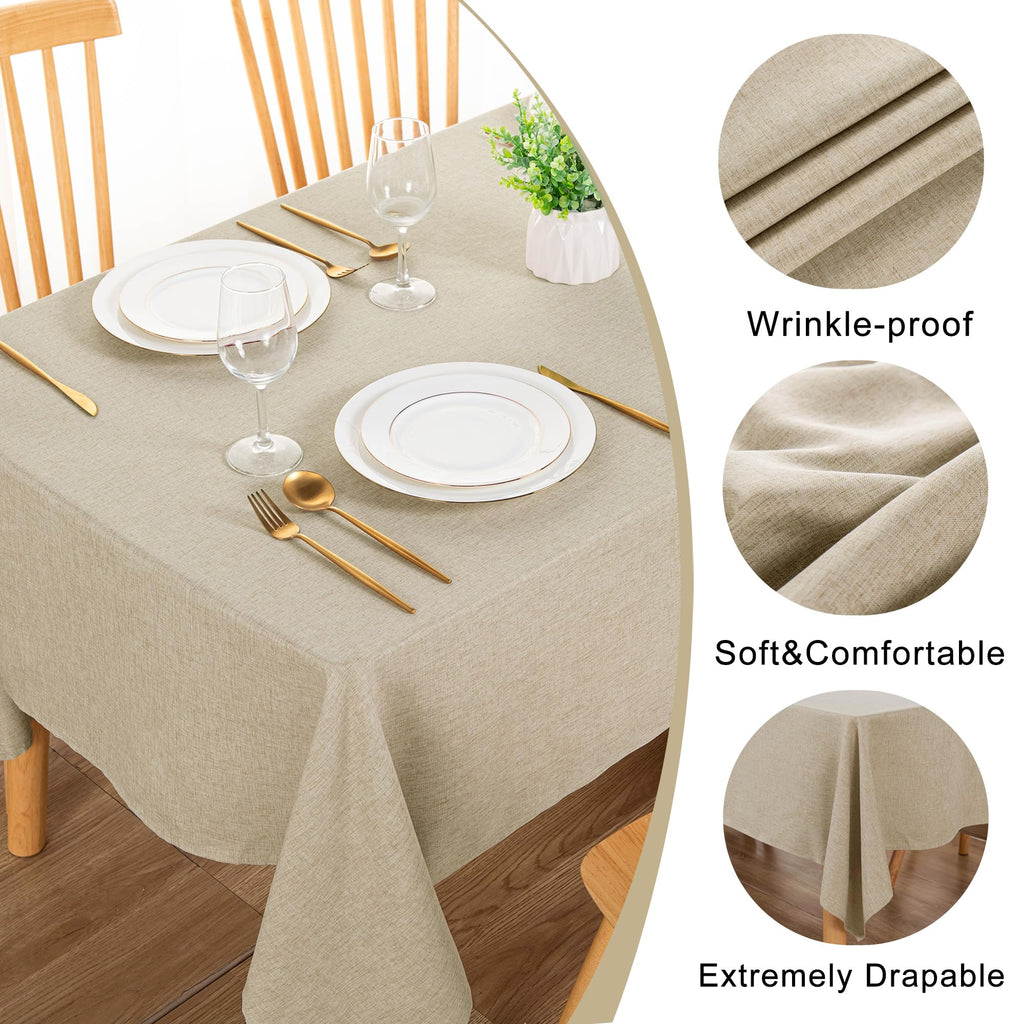 Rectangle Faux Linen Tablecloth, Table Cover, 60 x 120 Inch, Beige
